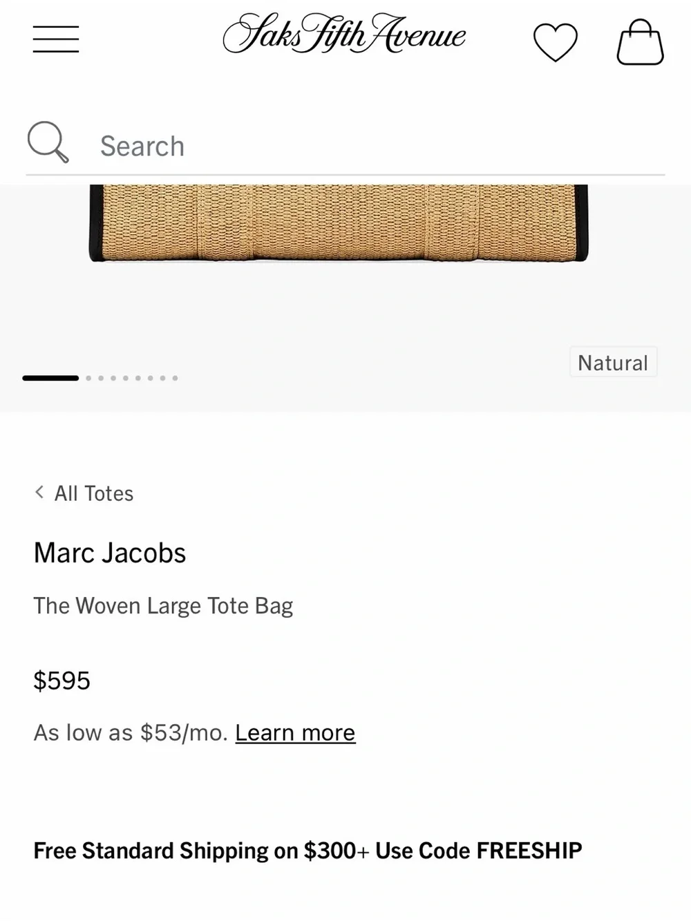 Marc Jacobs Natural Straw Tote with Black Trim